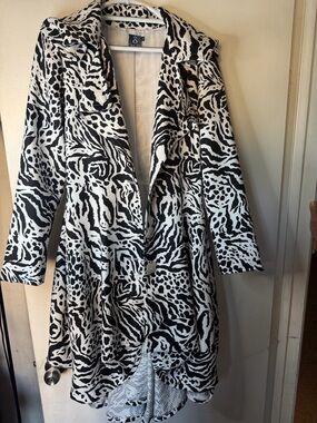Samuel Dong Animal Print Bubble Coat/ Dress Black White Zebra Leopard Small